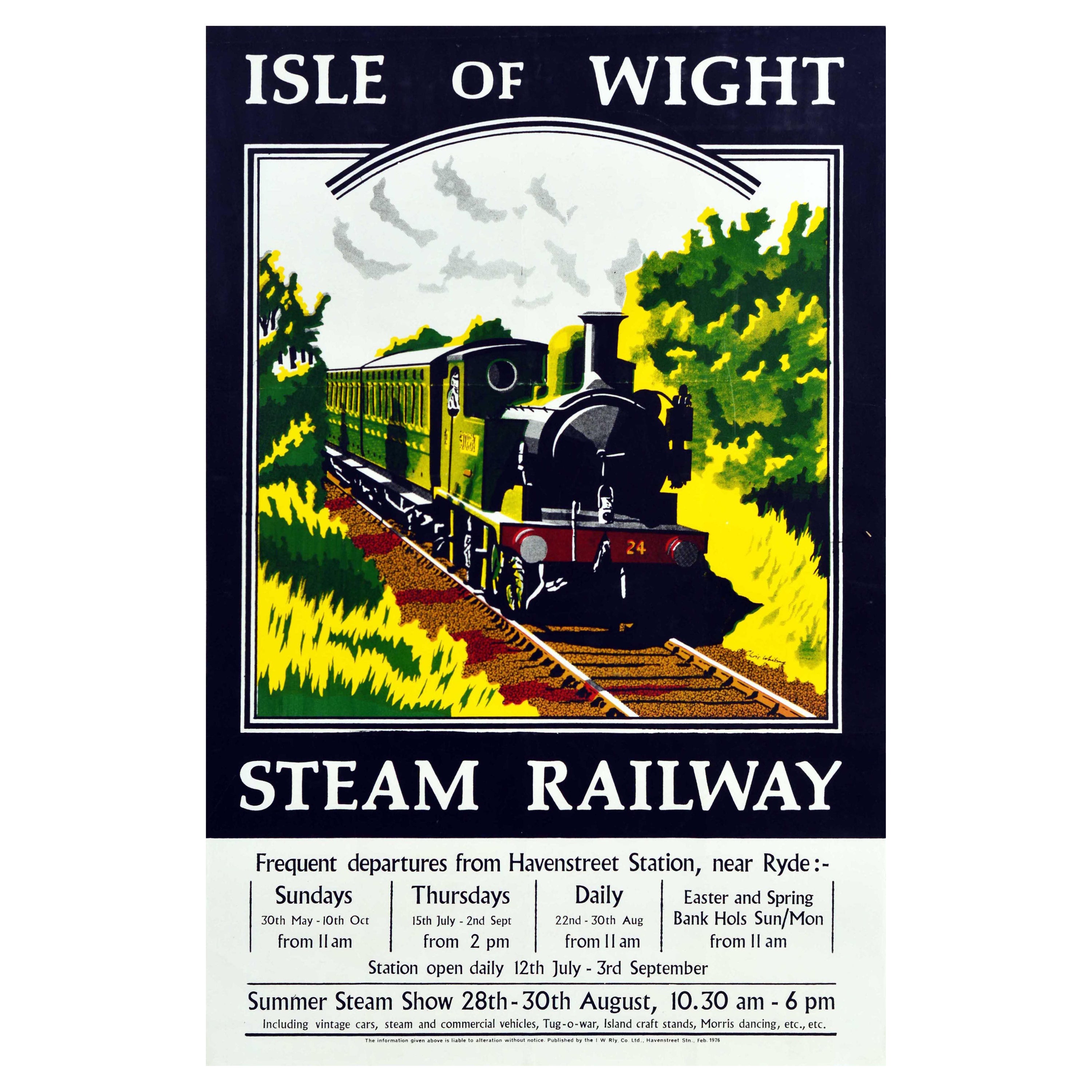 Póster de viaje original de época Isle of Wight Tren de vapor Vacaciones de verano