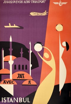 Original Vintage-Reiseplakat Istanbul JAT Airline Jugoslovenski Aero Transport, Vintage