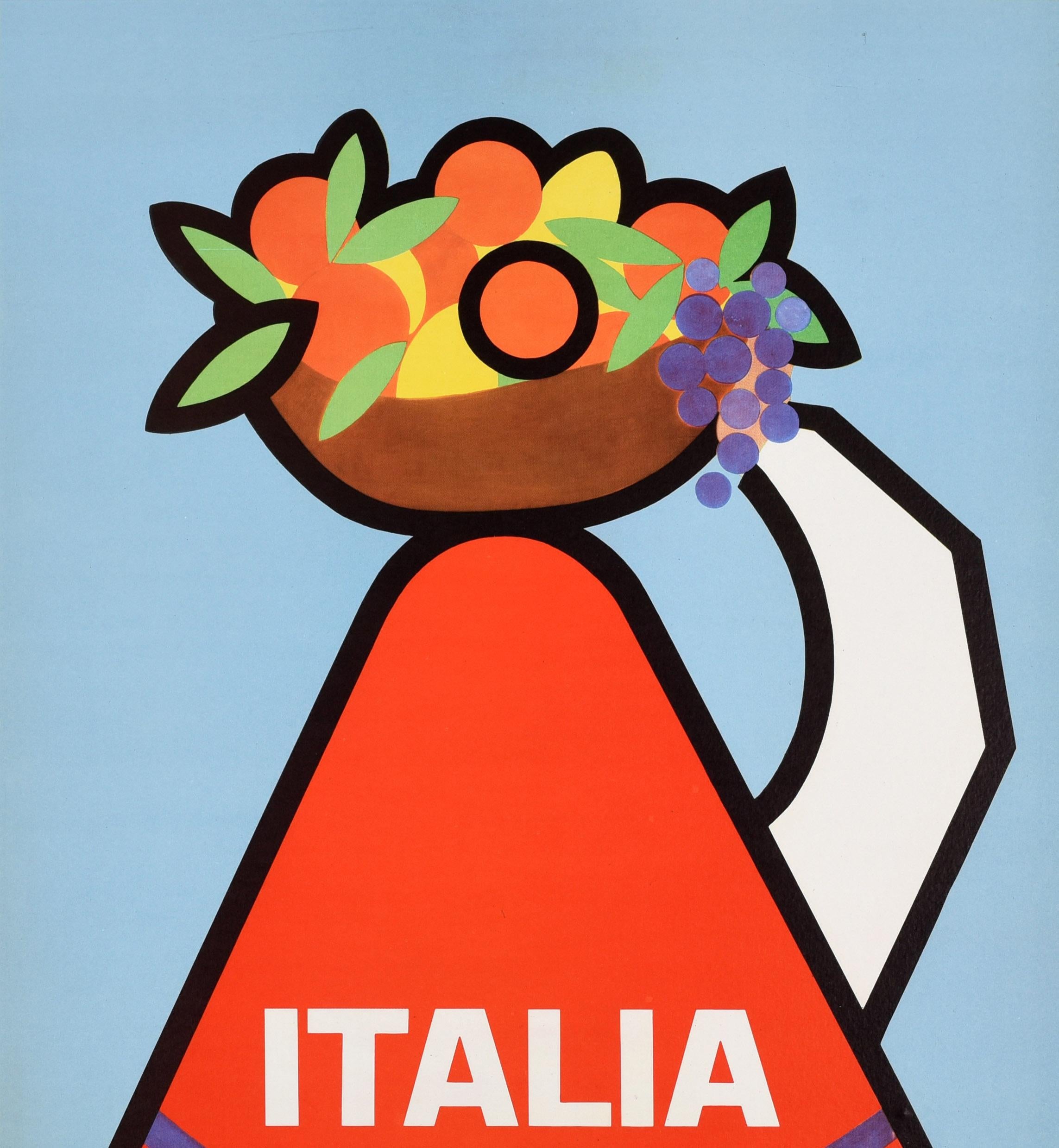 Italian Original Vintage Travel Poster Italia Italy Fruit Midcentury Modern ENIT Design For Sale