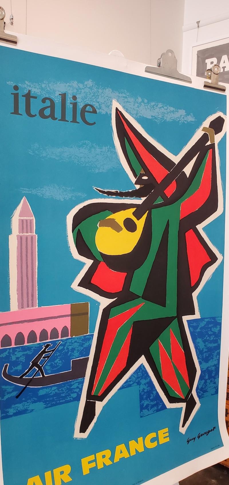 Ein originales Vintage-Reiseplakat aus dem Jahr 1963, dieses Plakat ist in gutem Zustand und wurde zur Konservierung mit Leinen hinterlegt. Guy Georget (1911 - 1992) war in Frankreich tätig und lebte dort. Guy Georget ist bekannt für Malerei,
