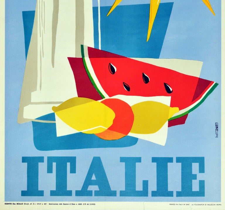 Italian Original Vintage Travel Poster Italie Italy ENIT Ancient Roman Column Fruit Sun For Sale
