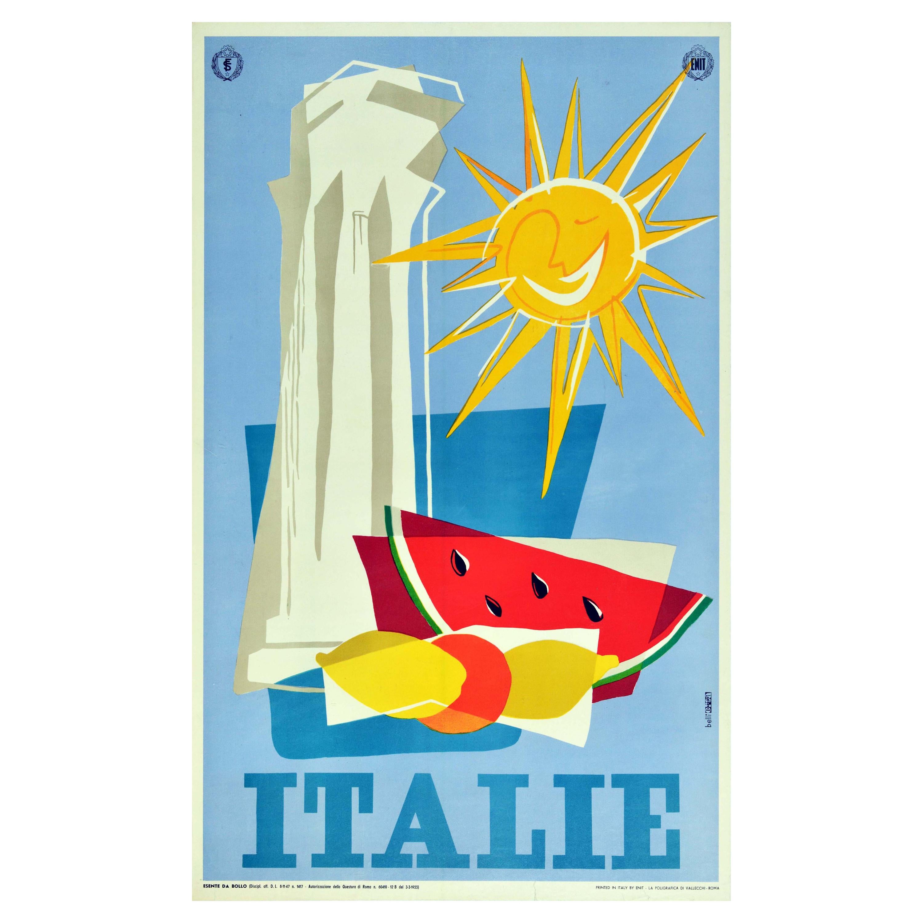 Original Vintage Travel Poster Italie Italy ENIT Ancient Roman Column Fruit Sun