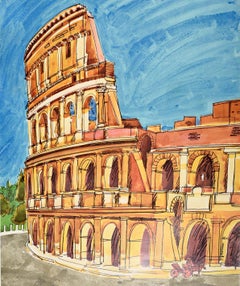 Original Vintage Travel Poster Italy Saudi Arabian Airlines Coliseum Rome Saudia