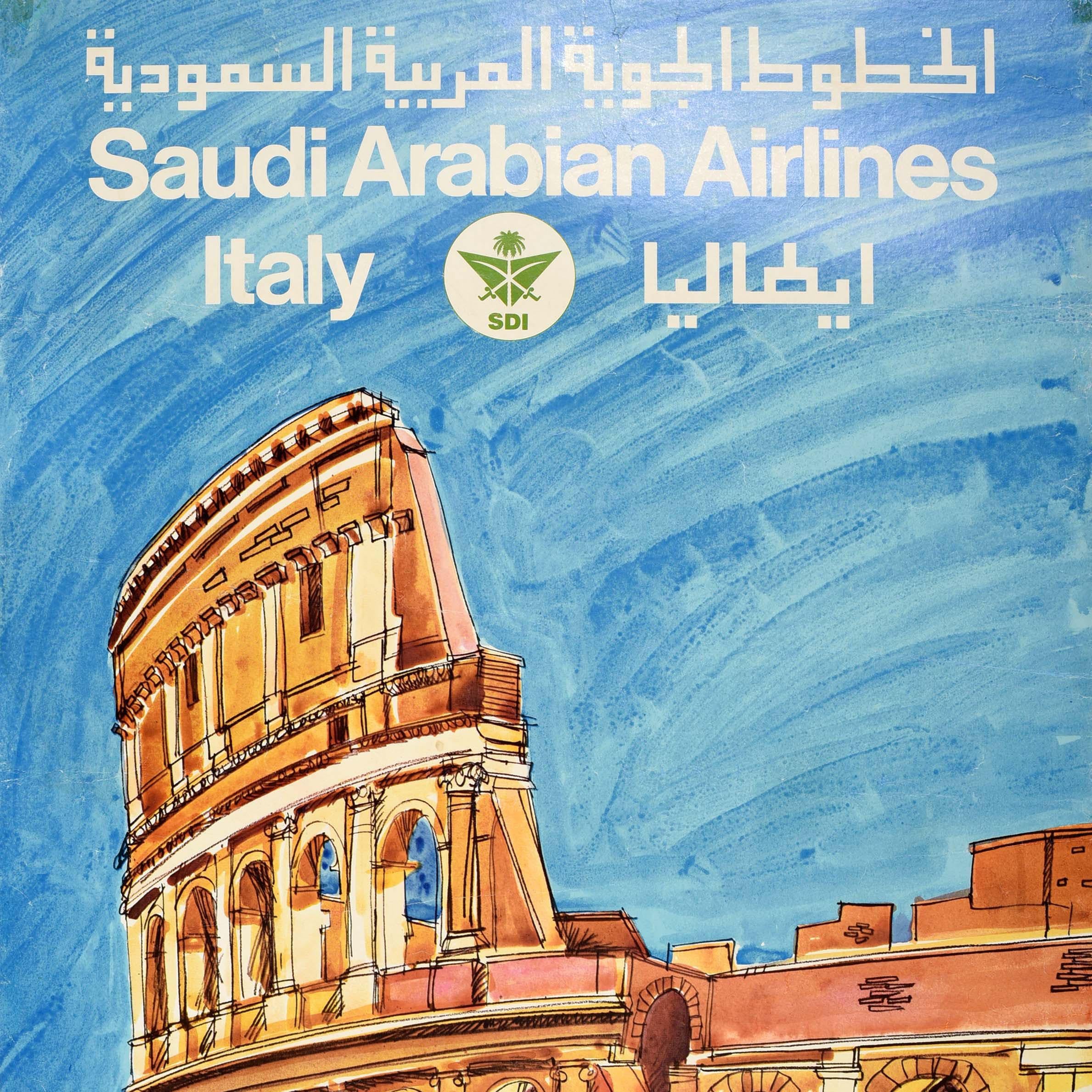Original Vintage Travel Poster Italy Saudi Arabian Airlines Coliseum Rome Saudia In Good Condition In London, GB