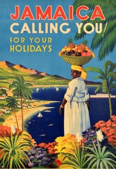 Original Vintage Travel Poster Jamaica Calling You for Your Holidays Caribbean