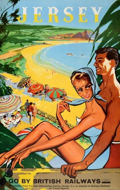 Original Vintage Travel Poster Jersey Go By British Railways Channel Islands