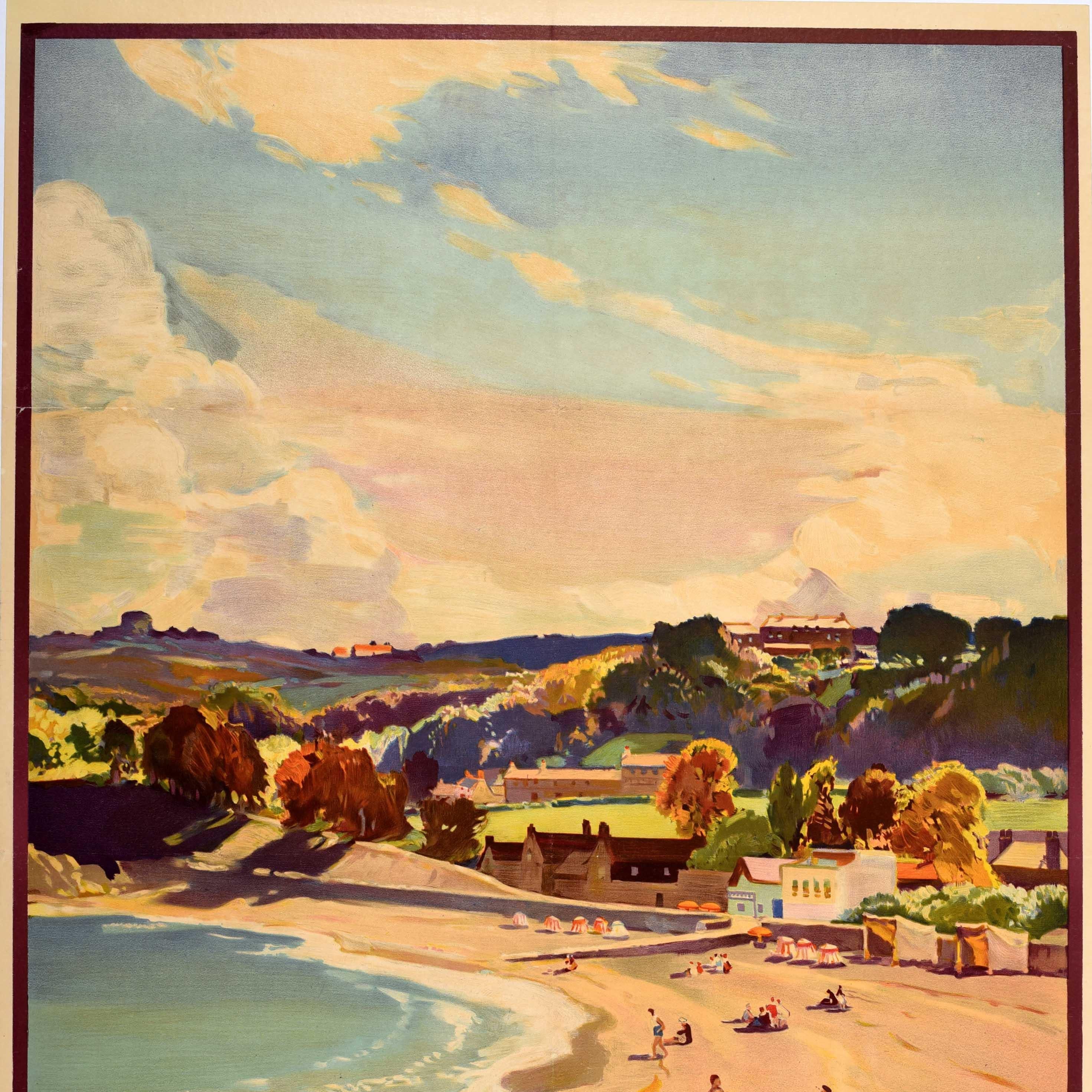 Britannico Poster di viaggio originale d'epoca Jersey Island Sunshine Art Deco Leonard Richmond in vendita
