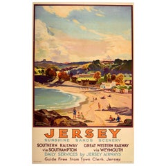 Original Vintage Travel Poster Jersey Island Sunshine Art Deco Leonard Richmond