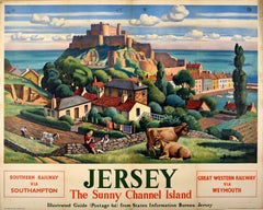 Original Vintage Travel Poster Jersey The Sunny Channel Island Adrian Allinson