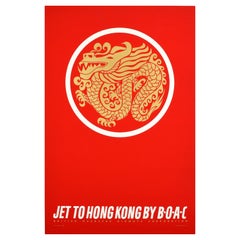Original Vintage Travel Poster Jet To Hong Kong By Boac Chinese Dragon Design
