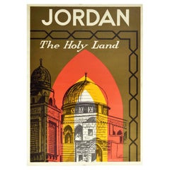 Original Retro Travel Poster Jordan The Holy Land Al-Aqsa Mosque Old Jerusalem