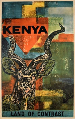 Poster di viaggio originale d'epoca Kenya Terra di contrasti Africa Greater Kudu