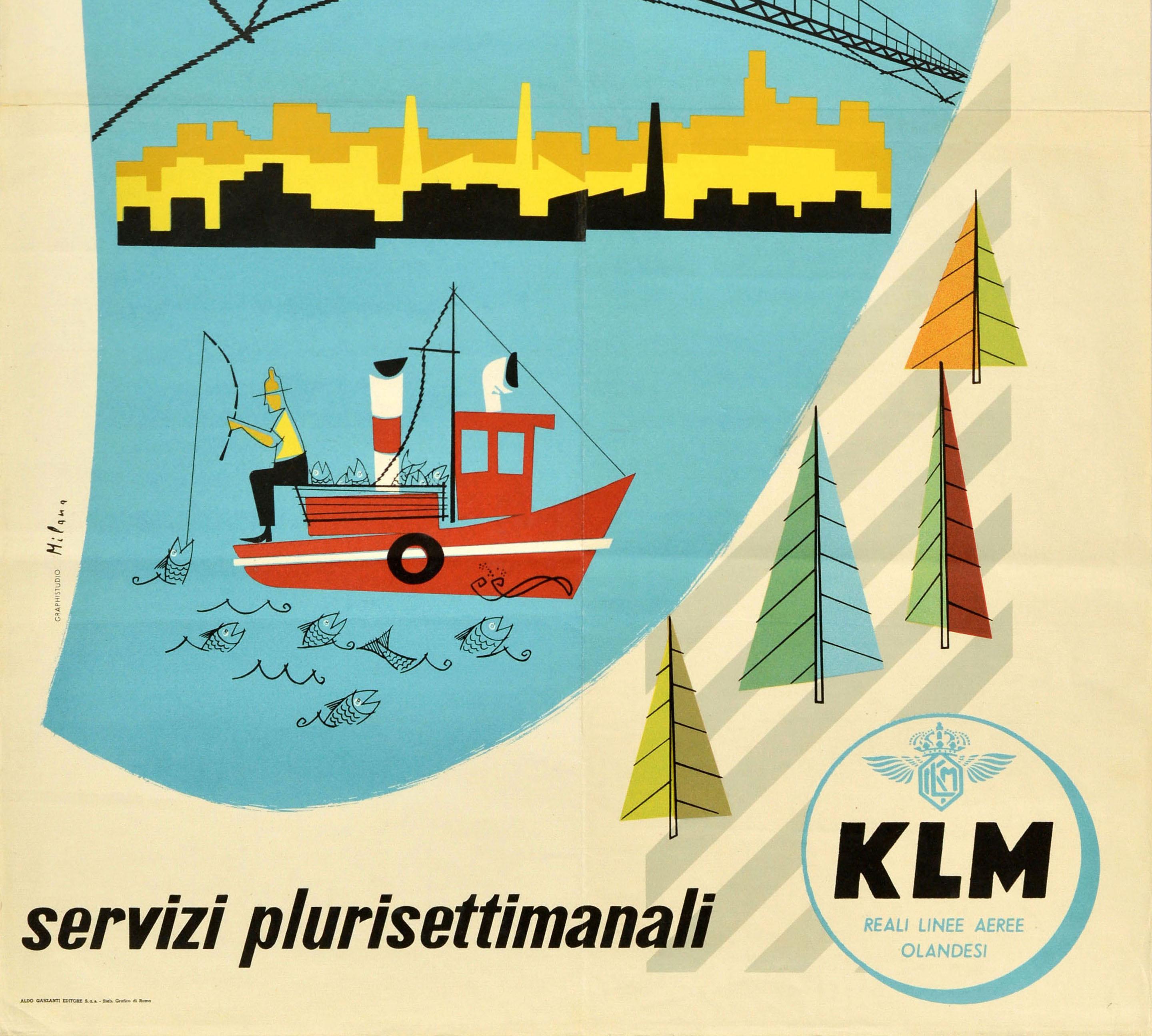 Original-Vintage-Reiseplakat KLM Royal Dutch Airlines, Kanada, Fischer-Design im Zustand „Gut“ im Angebot in London, GB