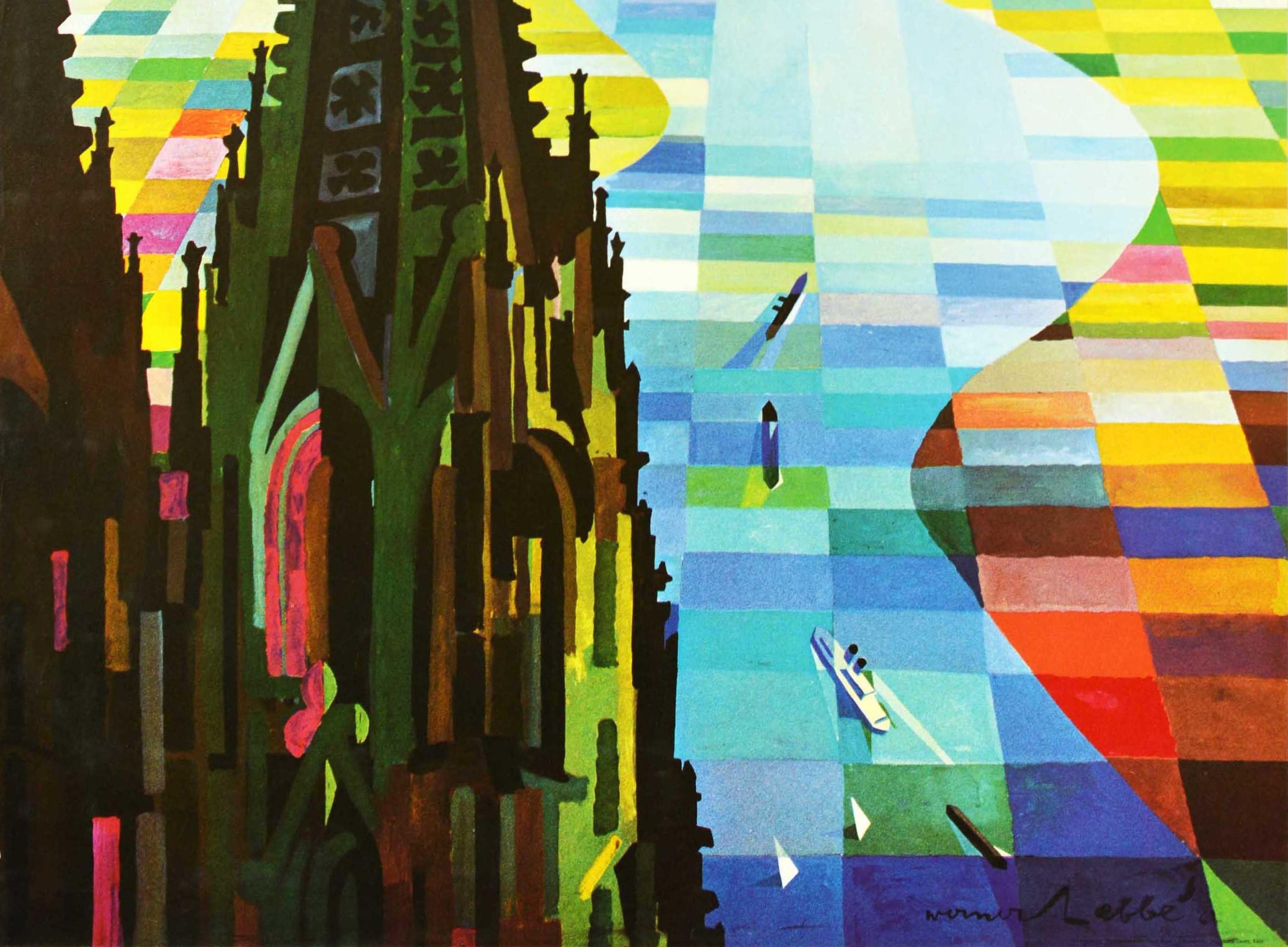 Mid-Century Modern Affiche rétro originale de voyage, cathédrale de Cologne, Allemagne, milieu du siècle dernier en vente