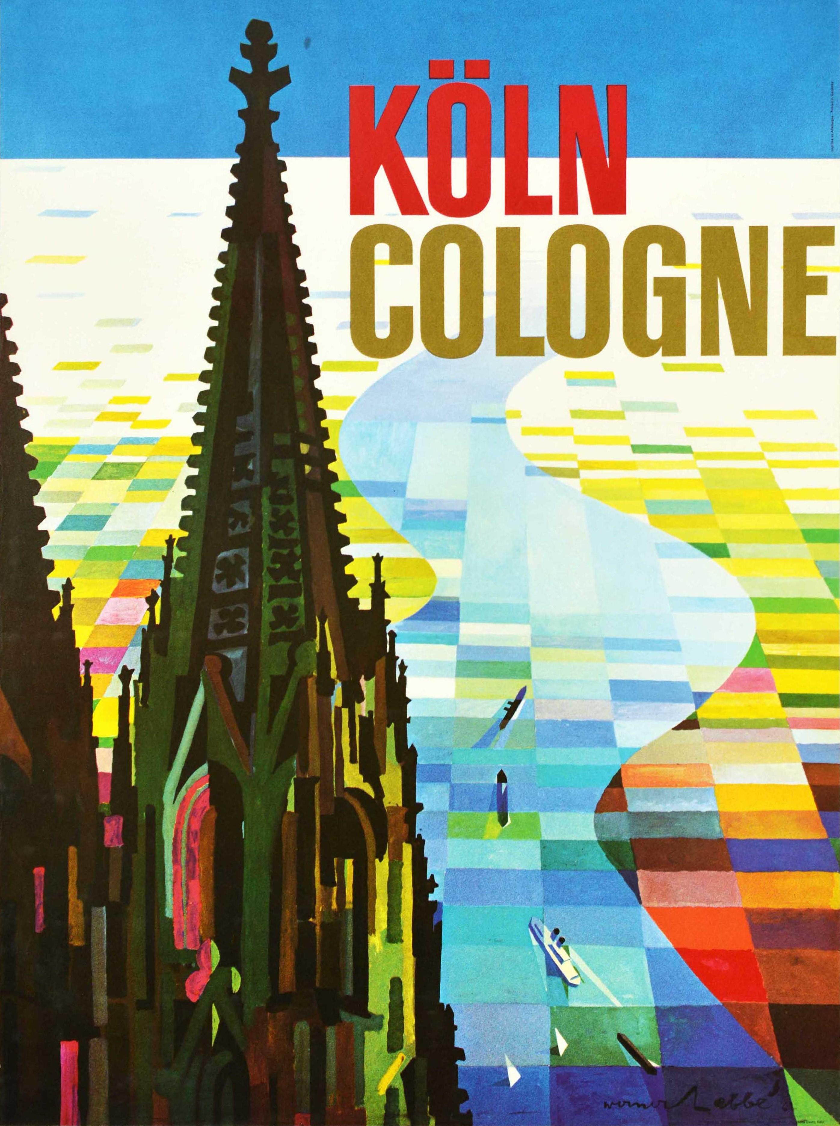 Allemand Affiche rétro originale de voyage, cathédrale de Cologne, Allemagne, milieu du siècle dernier en vente