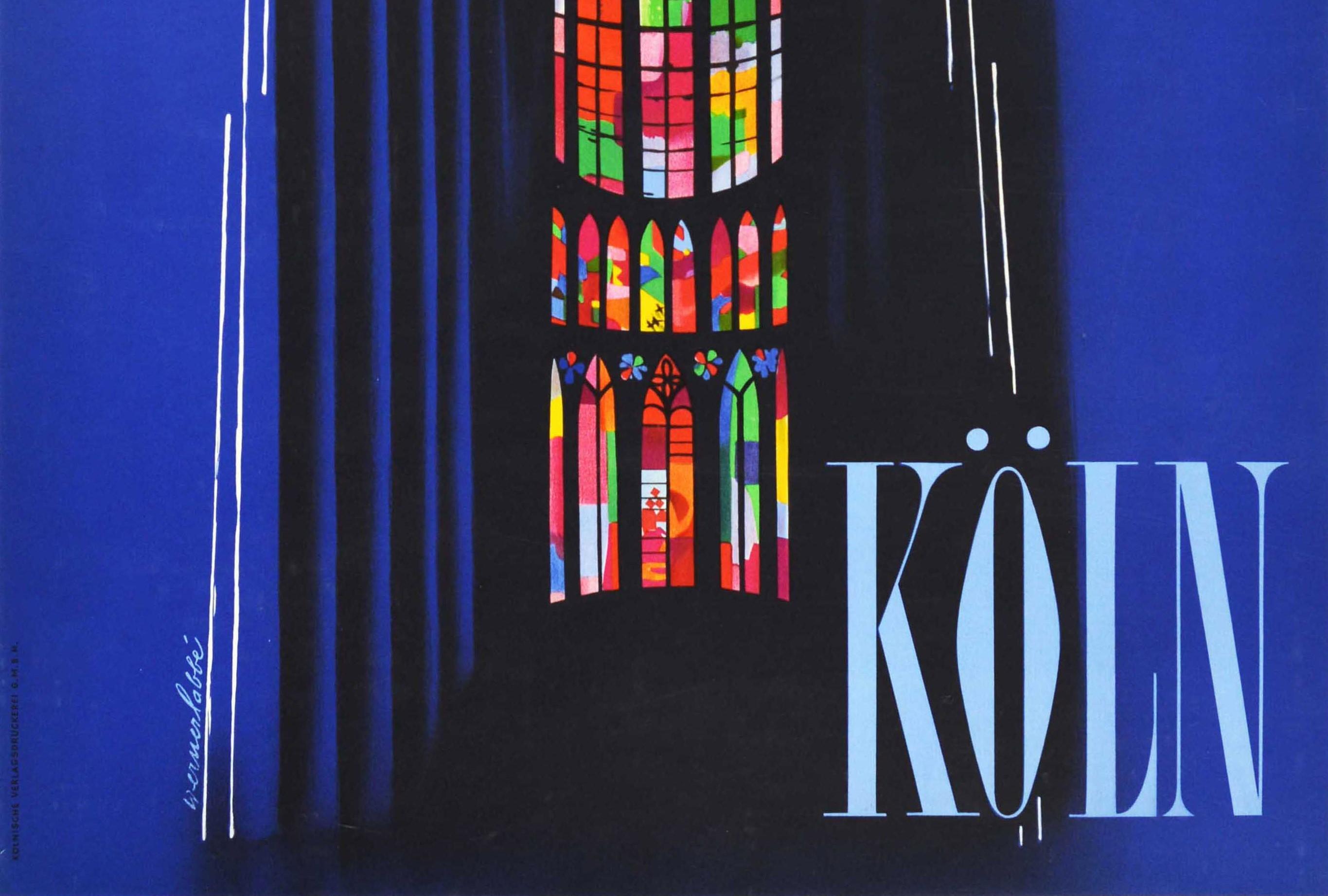 Original Vintage Travel Poster Koln Germany Cologne Cathedral Stained Glass Art In Good Condition In London, GB