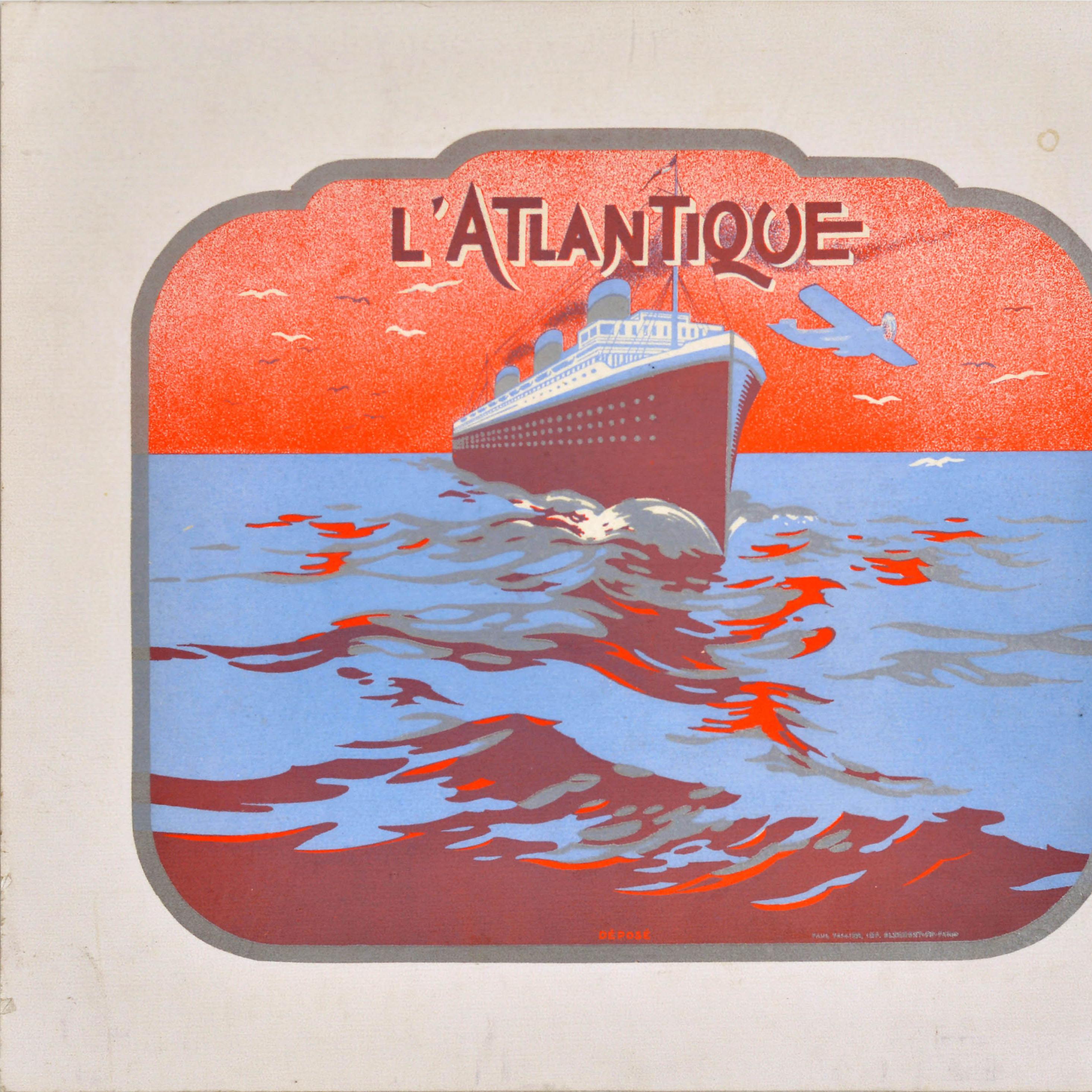 Original Vintage Travel Poster L' Atlantique Dampfschiff Kreuzfahrtschiff Art Deco (Art déco) im Angebot