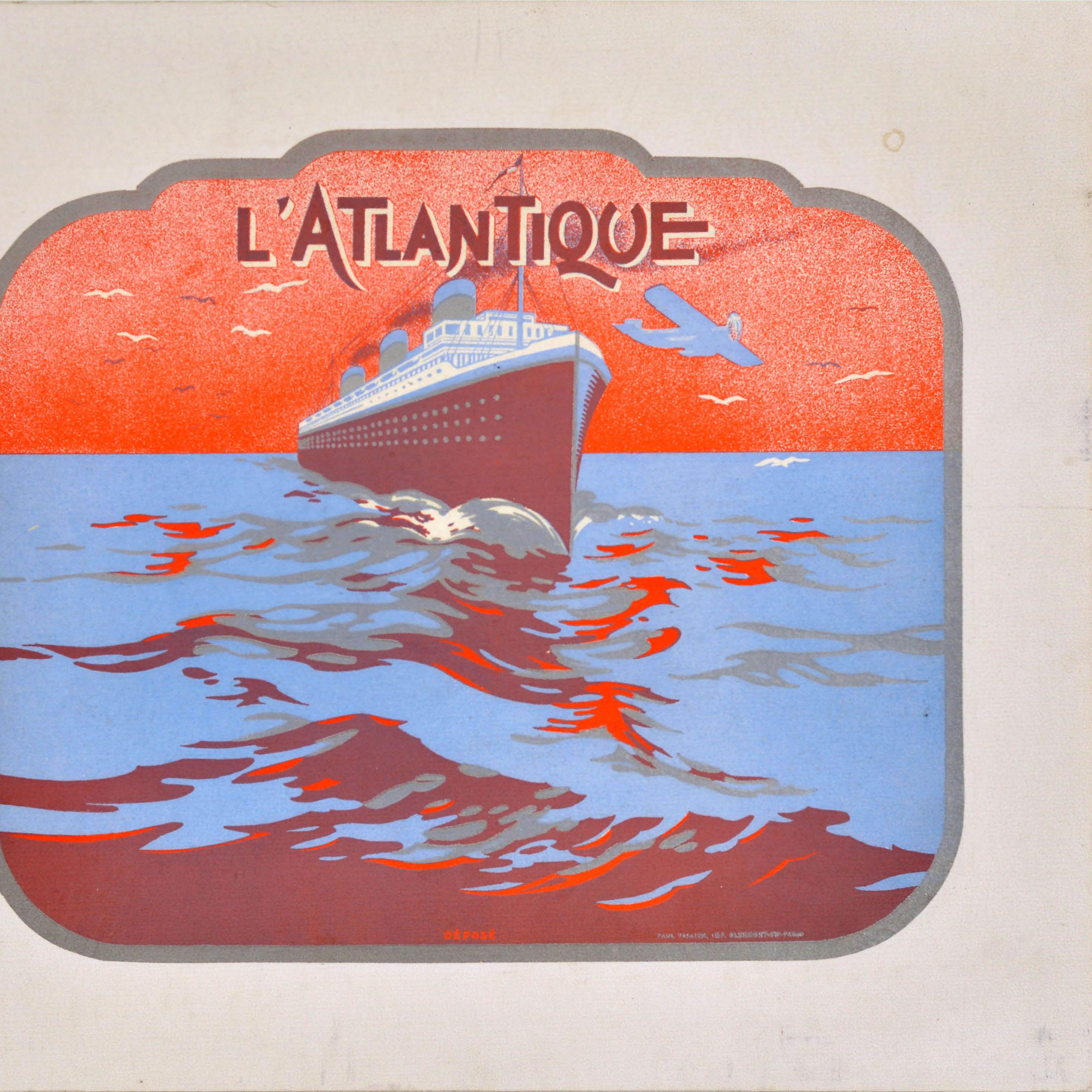 Original Vintage Travel Poster L' Atlantique Dampfschiff Kreuzfahrtschiff Art Deco (Französisch) im Angebot