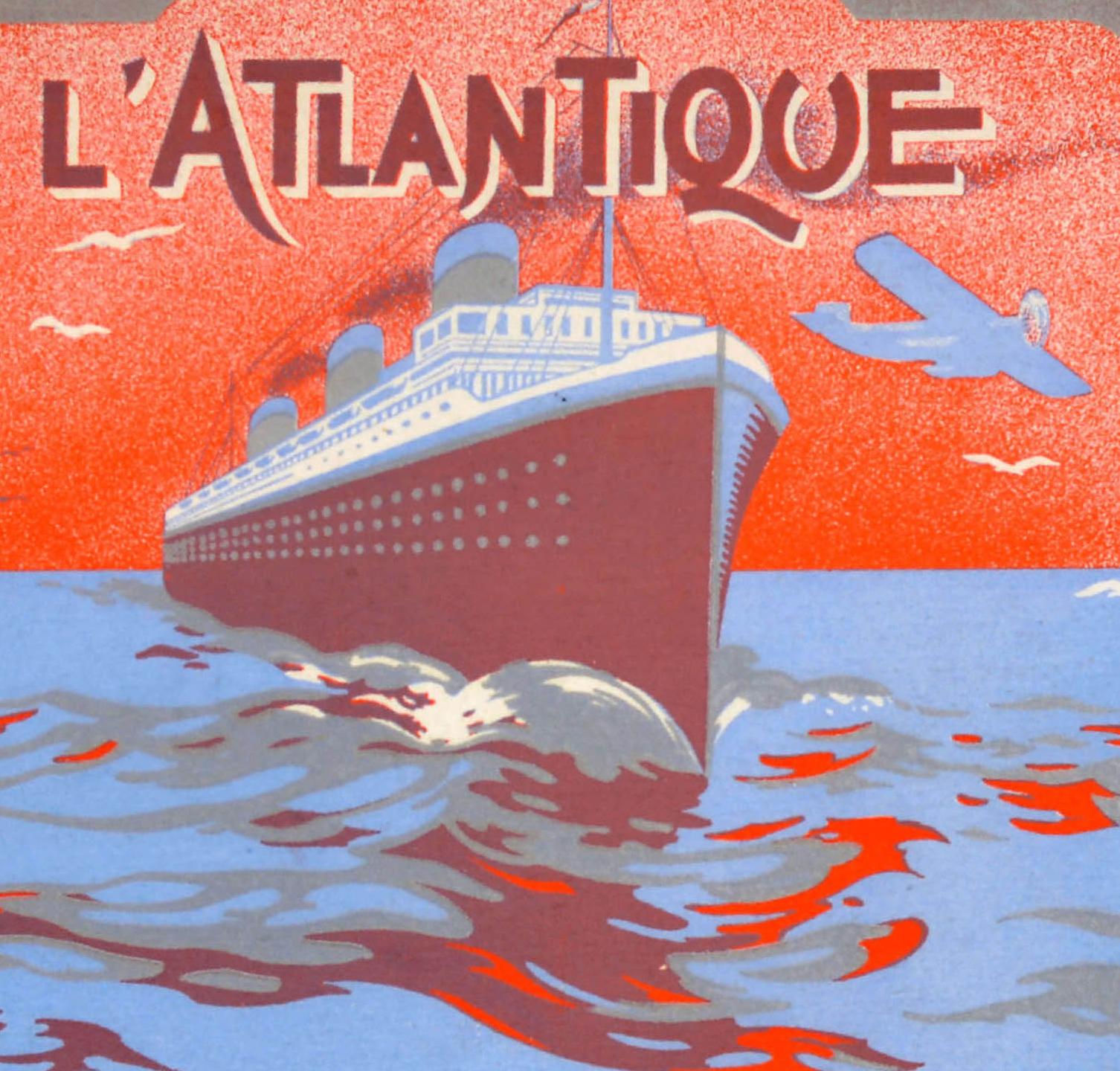 Original Vintage Travel Poster L' Atlantique Dampfschiff Kreuzfahrtschiff Art Deco im Zustand „Gut“ im Angebot in London, GB