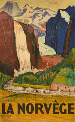 Original Vintage Travel Poster La Norvege Norwegen Willi Midelfart Skandinavien