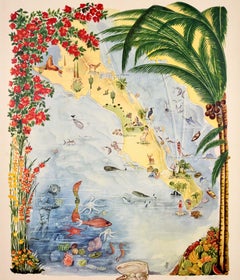 Original Vintage Travel Poster La Paz Trans Mar De Cortes Airline Mexico Baja