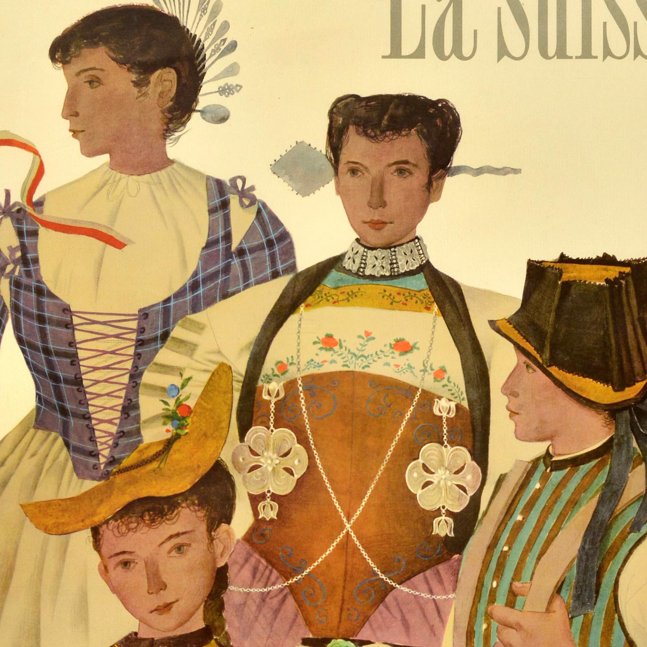 Original Vintage Travel Poster La Suisse Schweiz Kleidung Kurt Wirth im Zustand „Gut“ im Angebot in London, GB