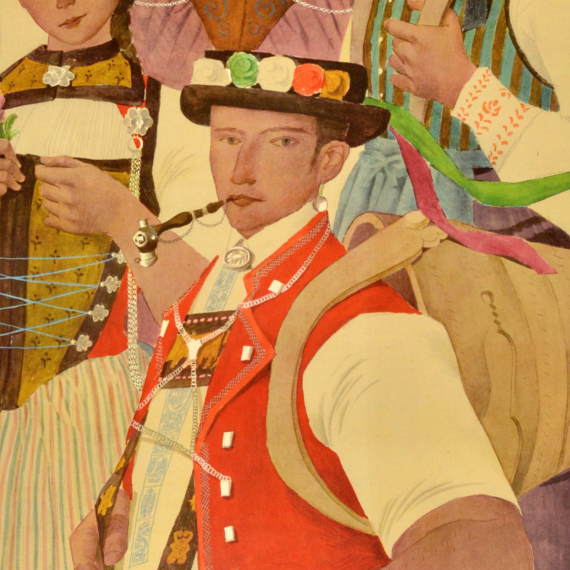 Original Vintage Travel Poster La Suisse Schweiz Kleidung Kurt Wirth (Mitte des 20. Jahrhunderts) im Angebot