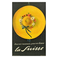 Affiche vintage originale de voyage La Suisse pour les vacances et le plaisir