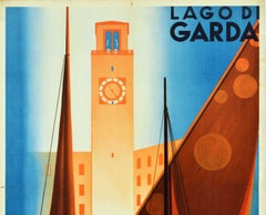 Original Vintage-Reiseplakat Lago Di Garda, Riva Torbole, Italien, Segelkunst, Original