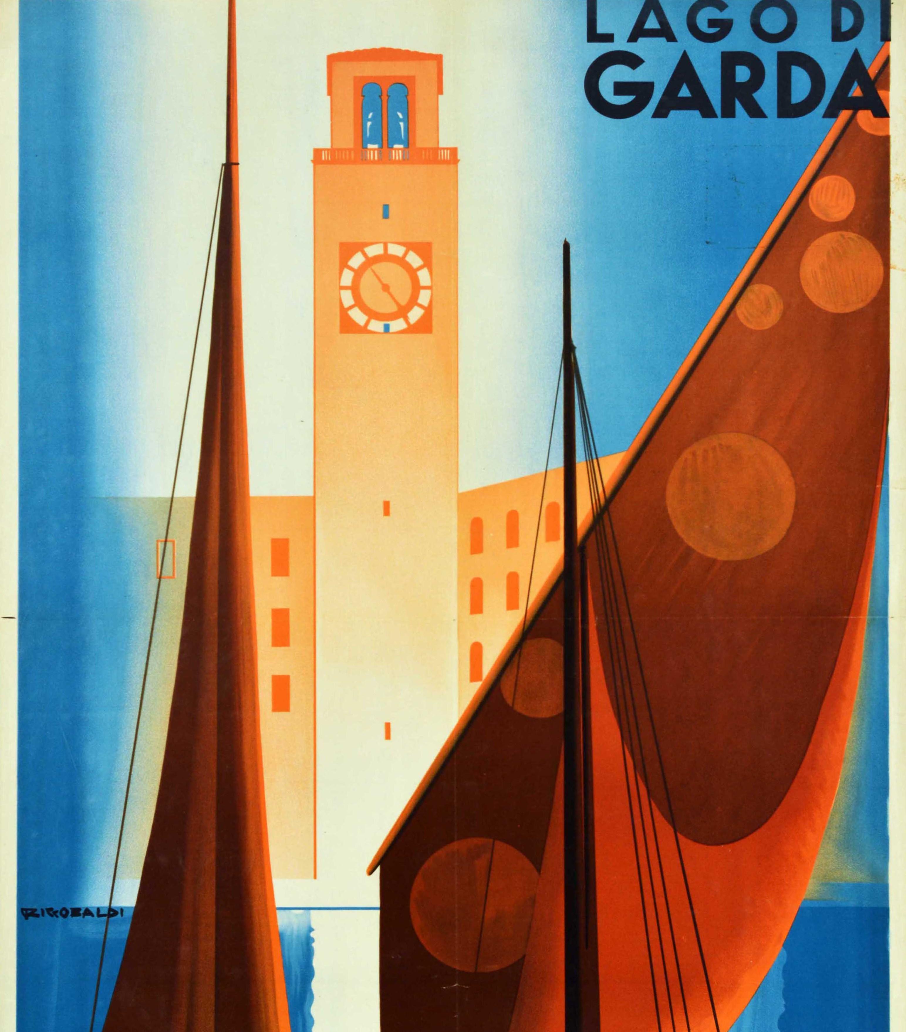 Art Deco Original Vintage Travel Poster Lago Di Garda Lake Riva Torbole Italy Sailing Art For Sale
