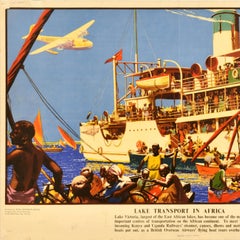 Original Vintage Travel Poster Lake Transport In Africa Victoria John Nunney