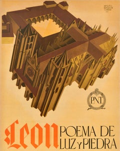 Original Vintage Travel Poster Leon Poem Of Light And Stone Tomb Of Kings Spain