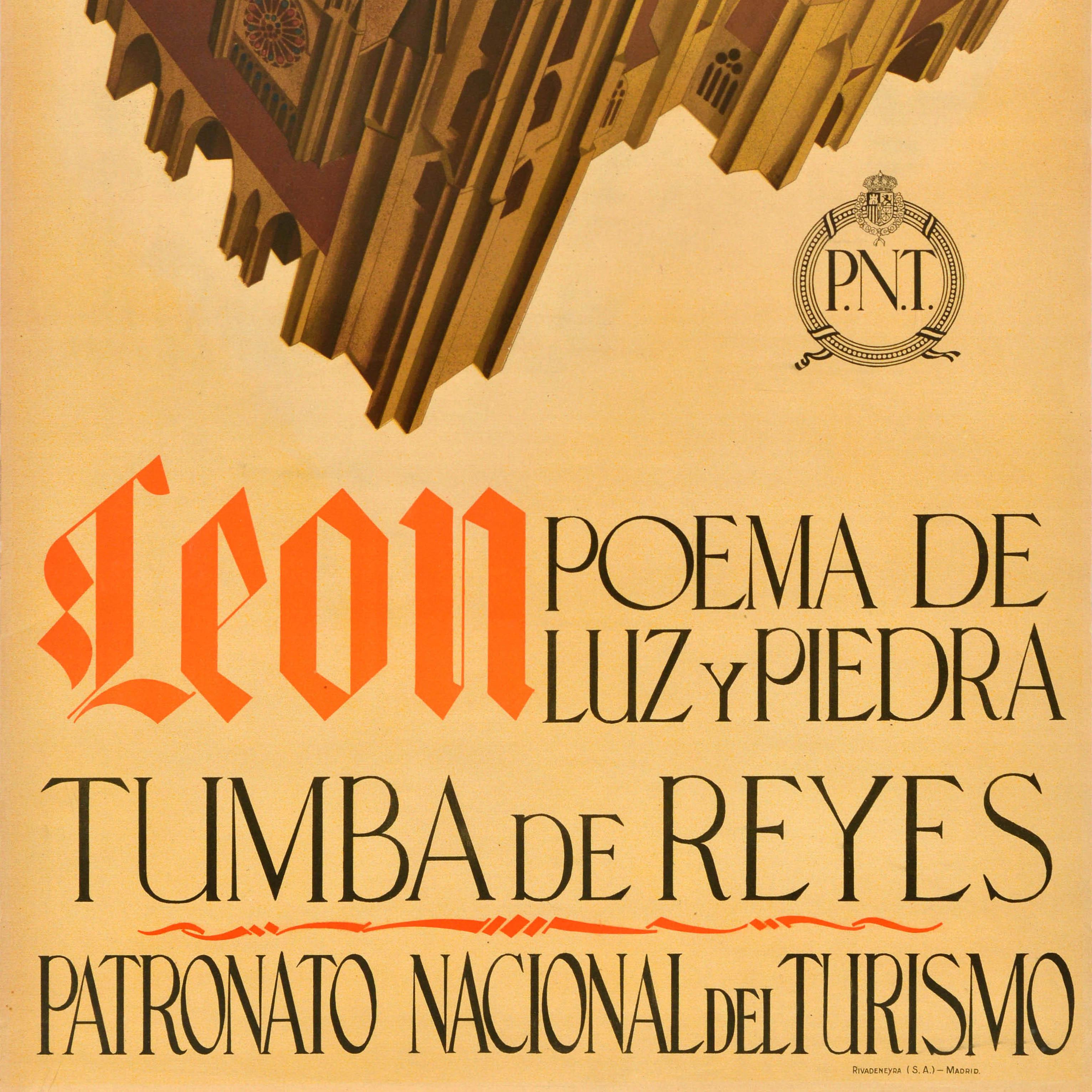 Original Vintage-Reiseplakat Leon, Gedicht von Licht und Stein, Tomb der Könige, Spanien im Zustand „Gut“ im Angebot in London, GB