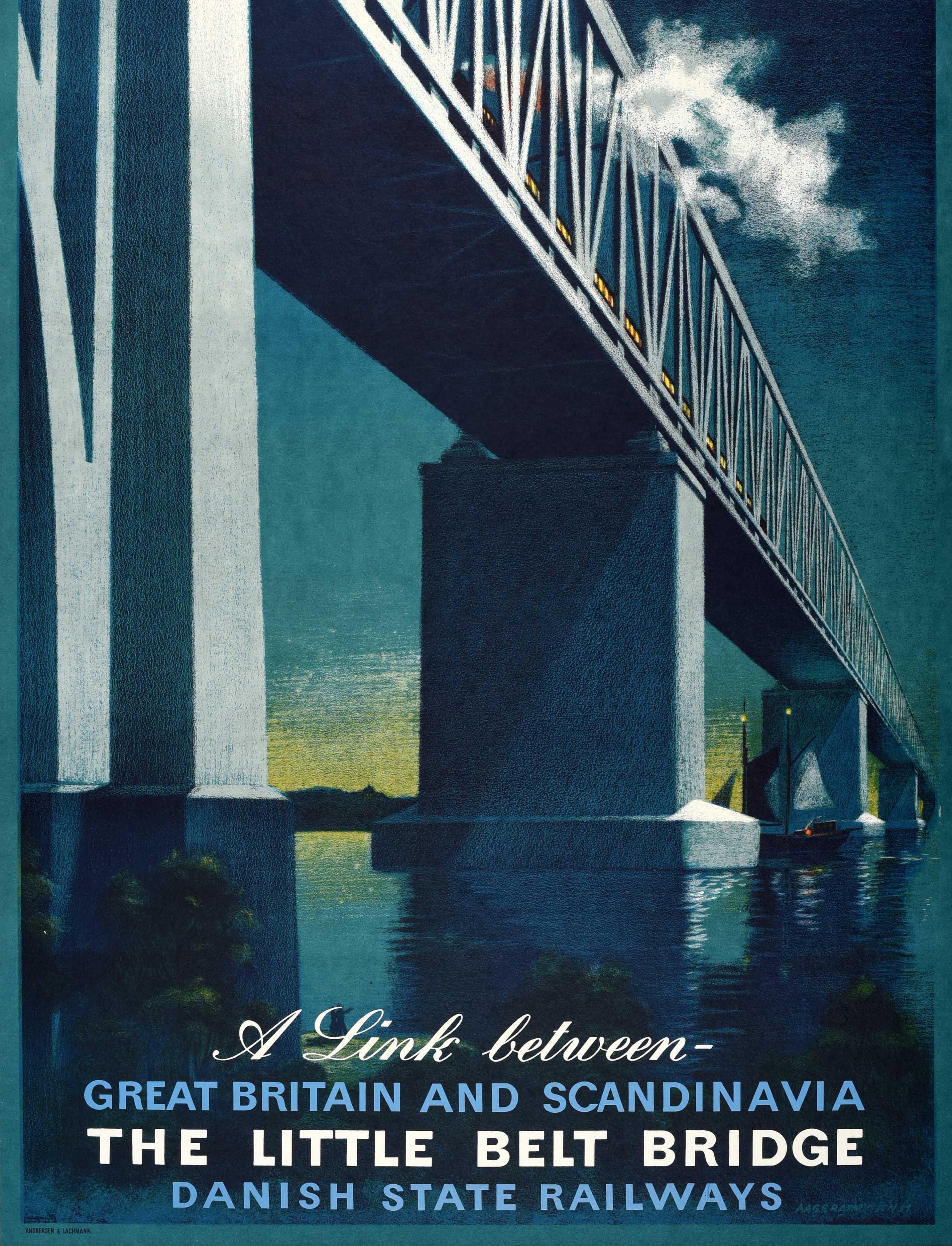 Original Vintage Cartel de Viaje Puente del Pequeño Belt Gran Bretaña Escandinavia en Bueno estado para la venta en London, GB