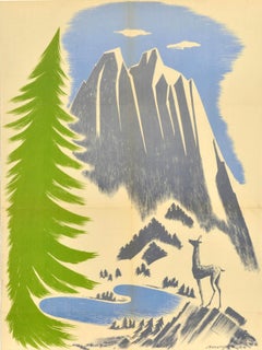 Original Vintage Travel Poster Lleida Lake Pyrenees Pirineos De Lerida Moneny