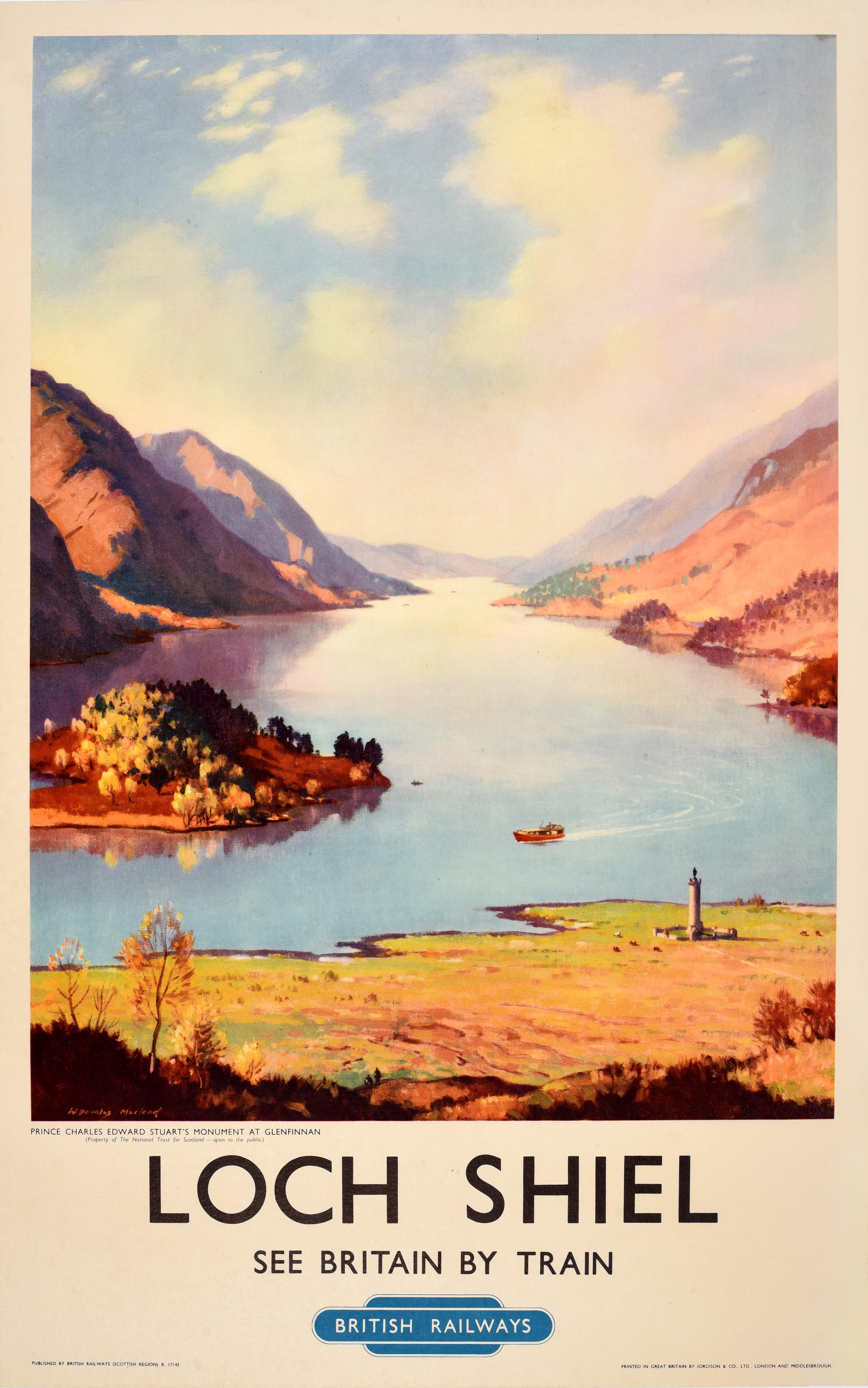 Poster di viaggio originale d'epoca Loch Shiel Scozia Glenfinnan British Railways