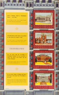 Original Vintage Travel Poster London Landmarks Palaces Buckingham Kensington