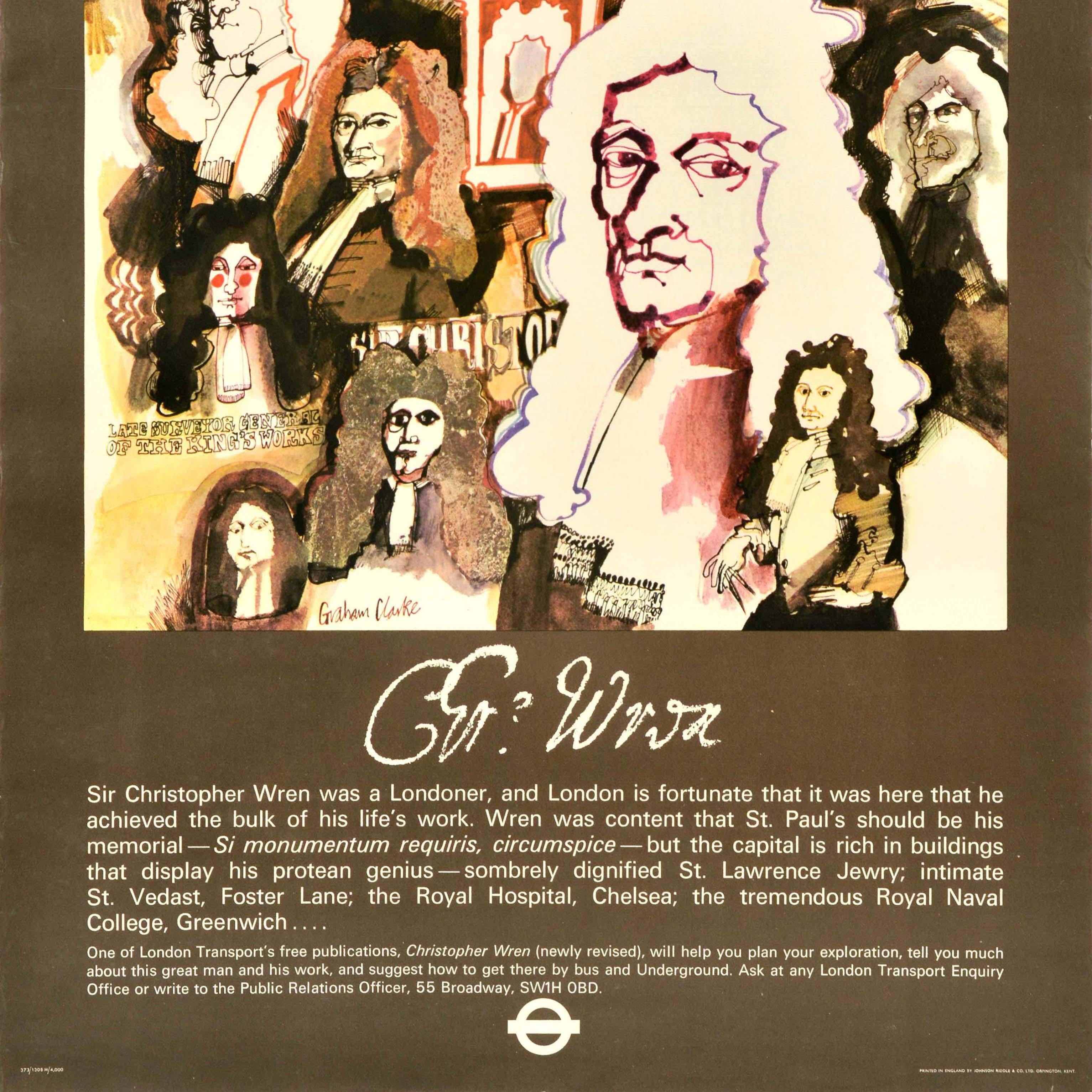 Late 20th Century Original Vintage Travel Poster London Transport Christopher Wren Architecture For Sale