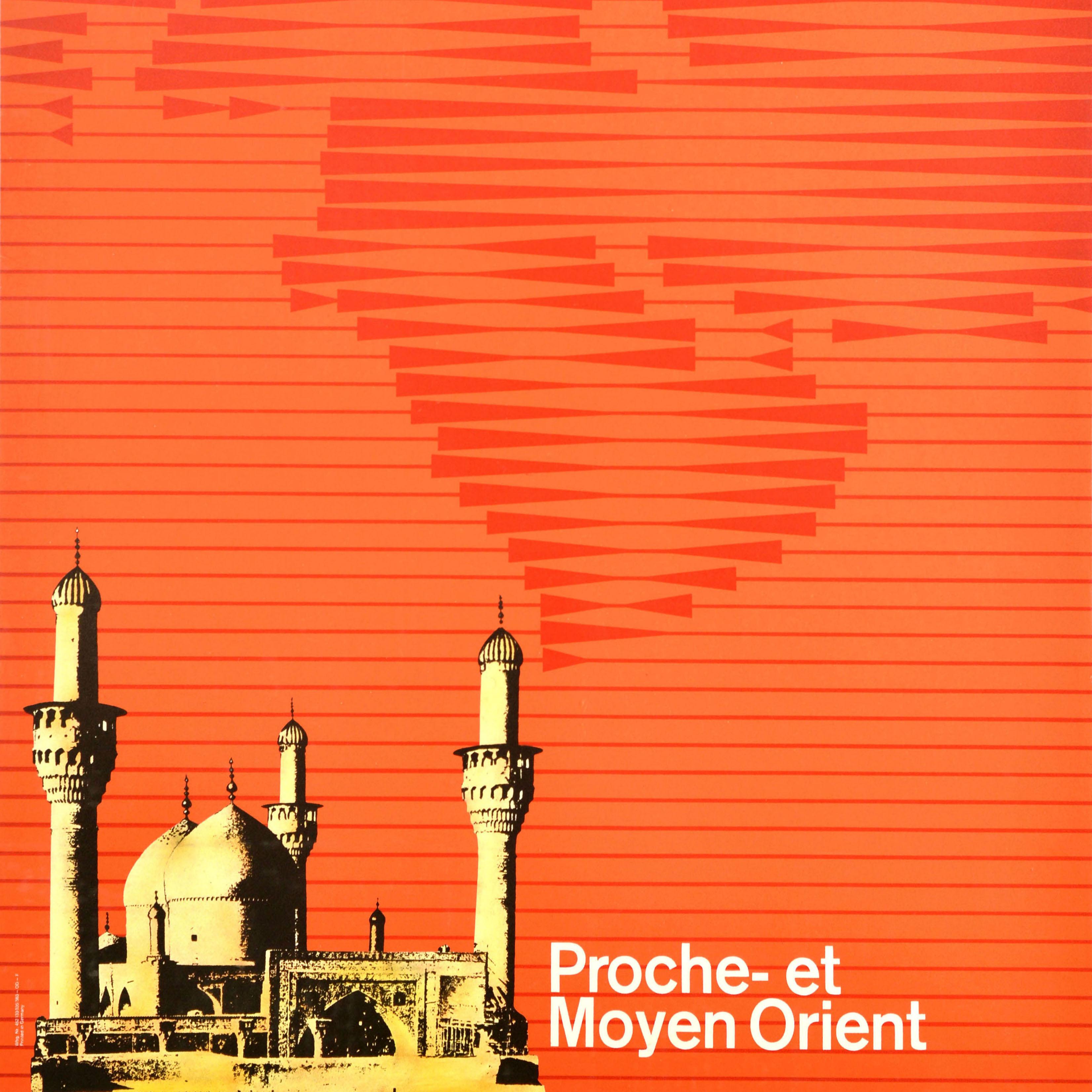Poster di viaggio originale d'epoca Lufthansa Proche Et Moyen Orient Vicino Medio Oriente In condizioni buone in vendita a London, GB