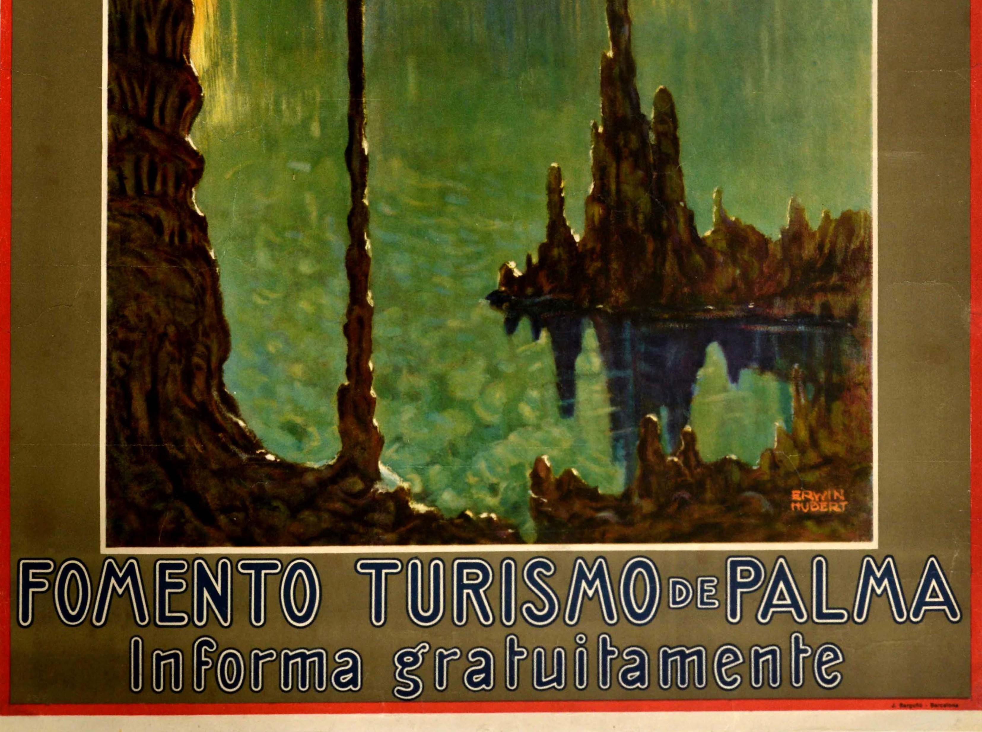 Spanish Original Vintage Travel Poster Mallorca Cuevas Drach Caves Lake Martel Concerts For Sale