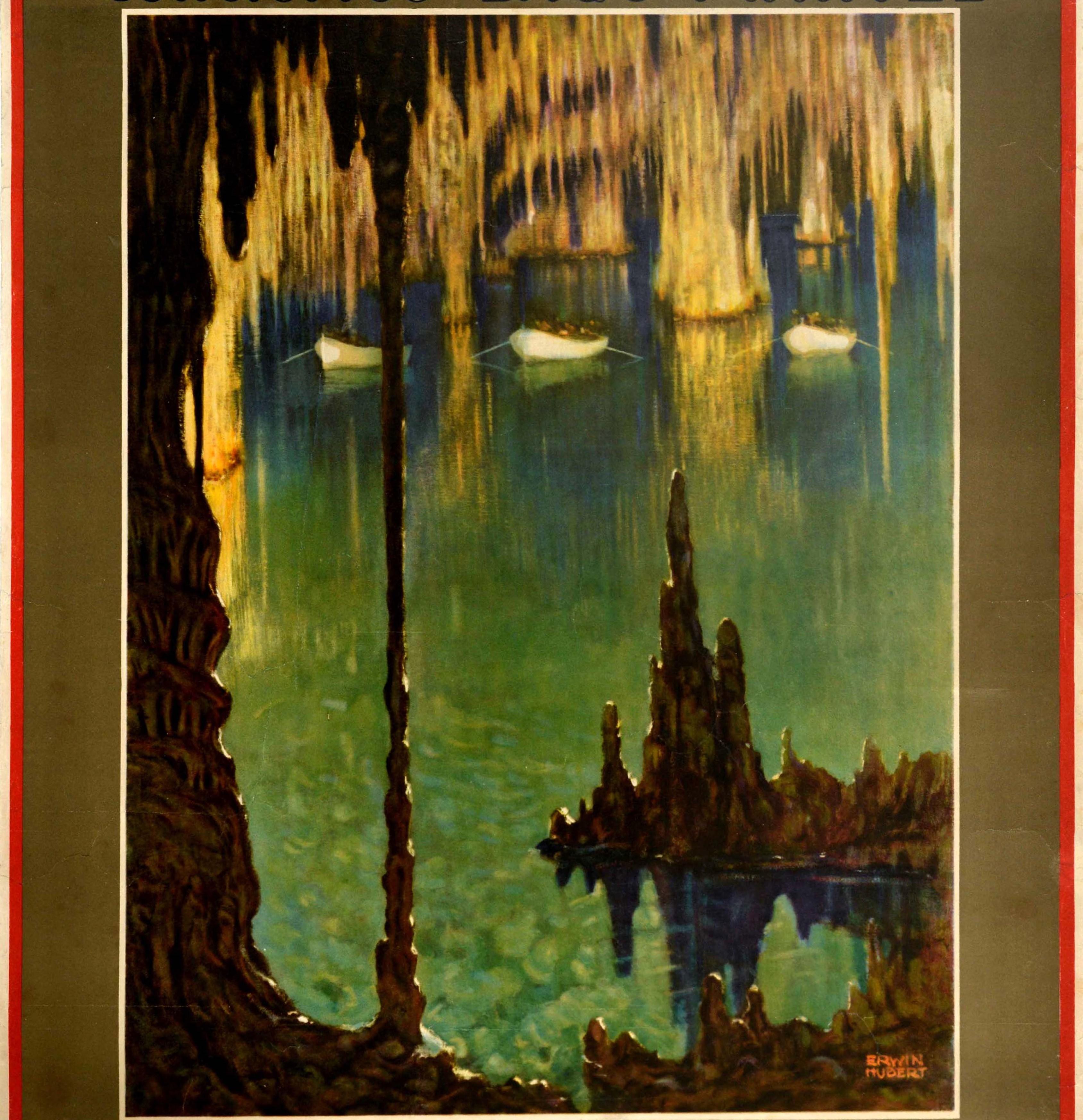 Original Vintage Travel Poster Mallorca Cuevas Drach Caves Lake Martel Concerts In Good Condition For Sale In London, GB
