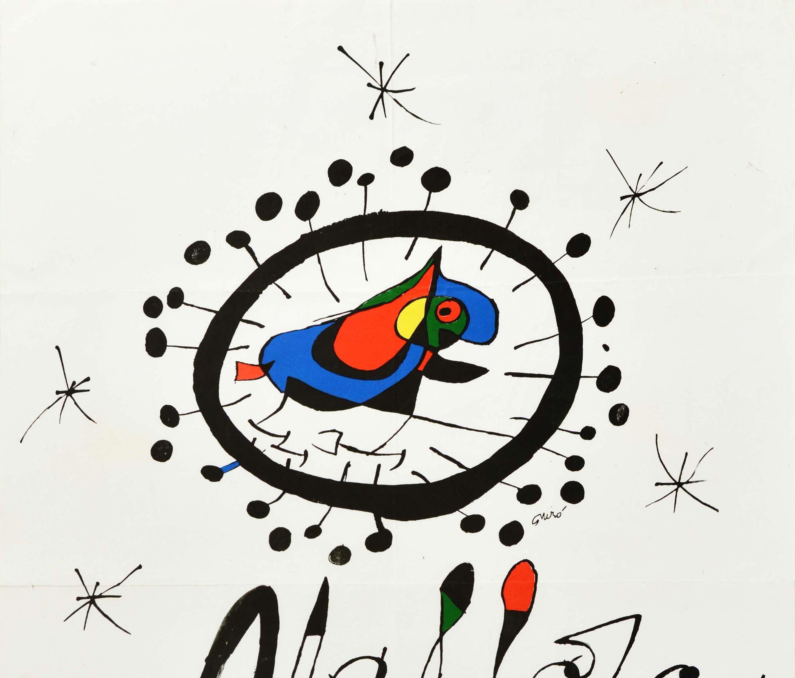 Original vintage travel poster for Mallorca / Majorca Spain featuring a colourful abstract image by the Spanish artist Joan Miro (Joan Miro i Ferra; 1893-1983). Stamp of the Tourist Office Avenido Josa Antonia Palma de Mallorca. Good condition,