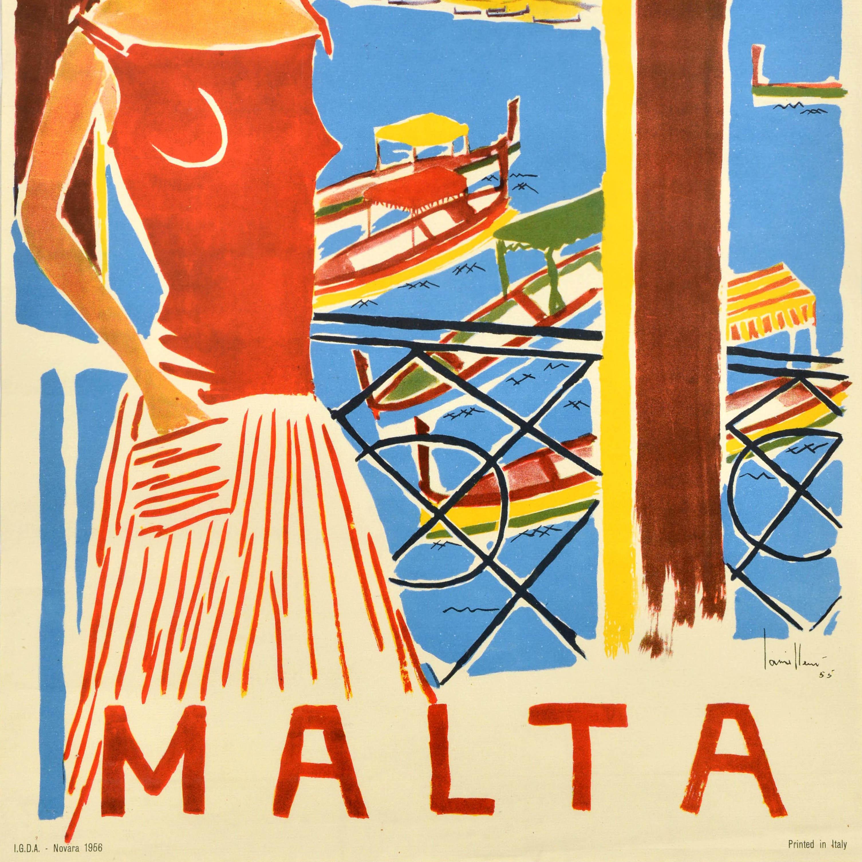 Original Vintage-Reiseplakat Malta Valetta Grand Harbour Antoine Camilleri, Malta im Zustand „Gut“ im Angebot in London, GB