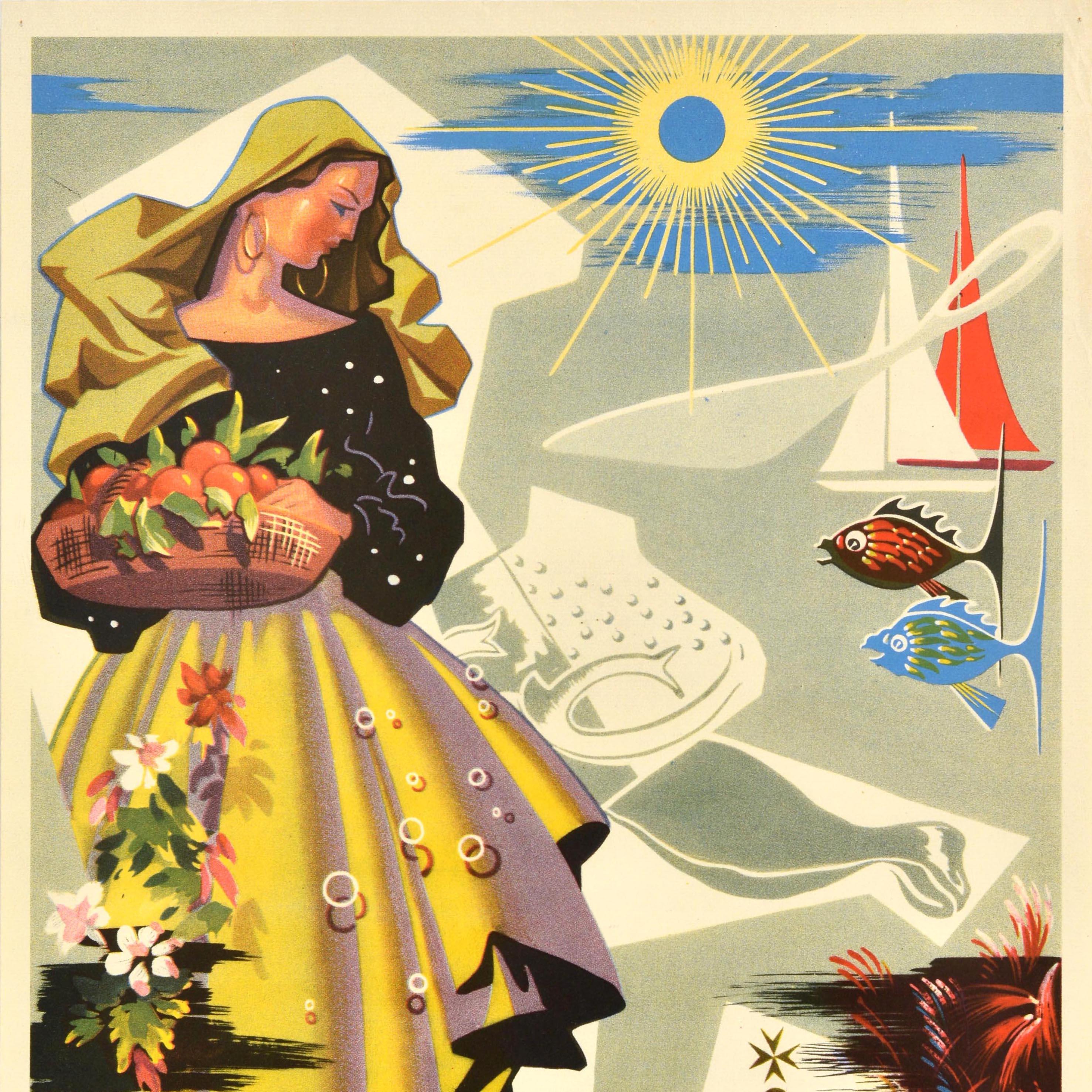 Italian Original Vintage Travel Poster Malta Valetta Mediterranean Sea Emvin Cremona