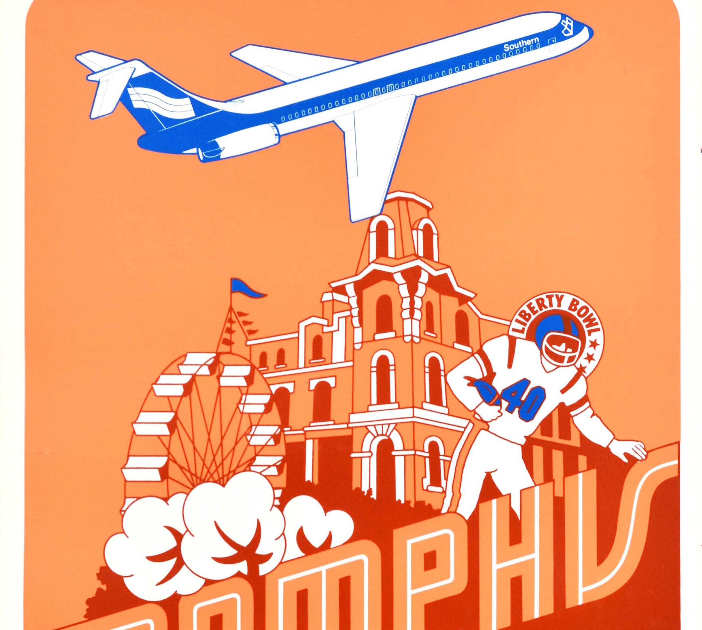 American Original Vintage Travel Poster Memphis Tennessee Southern Liberty Bowl Football