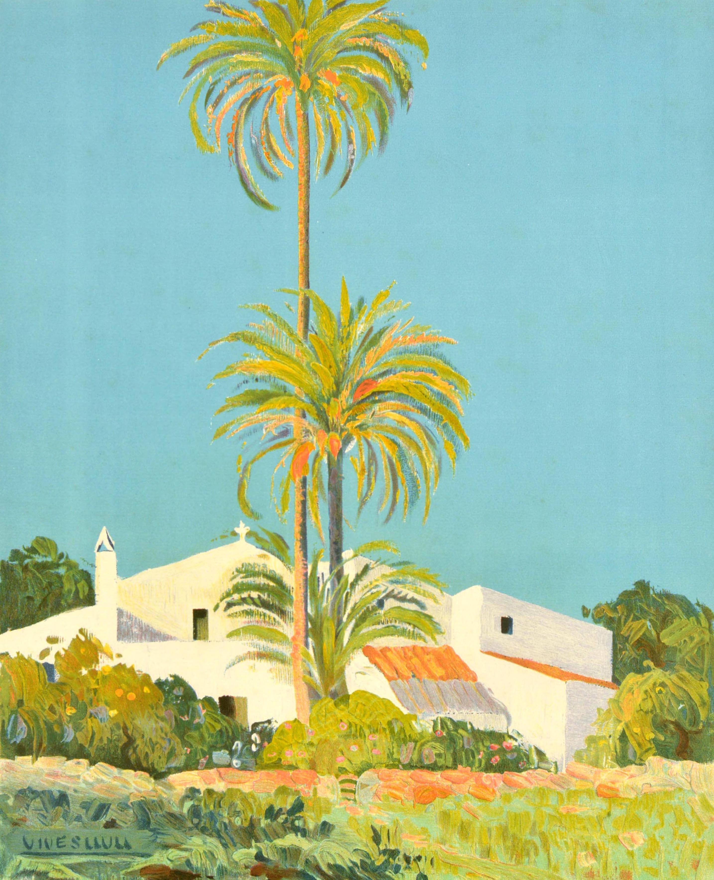 Metà XX secolo Poster di viaggio originale d'epoca Minorca Isola di Minorca Whiting Spagna Llull in vendita