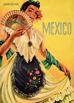 Original Vintage Travel Poster Mexico Senorita Jarocha Folk Music Dance Veracruz