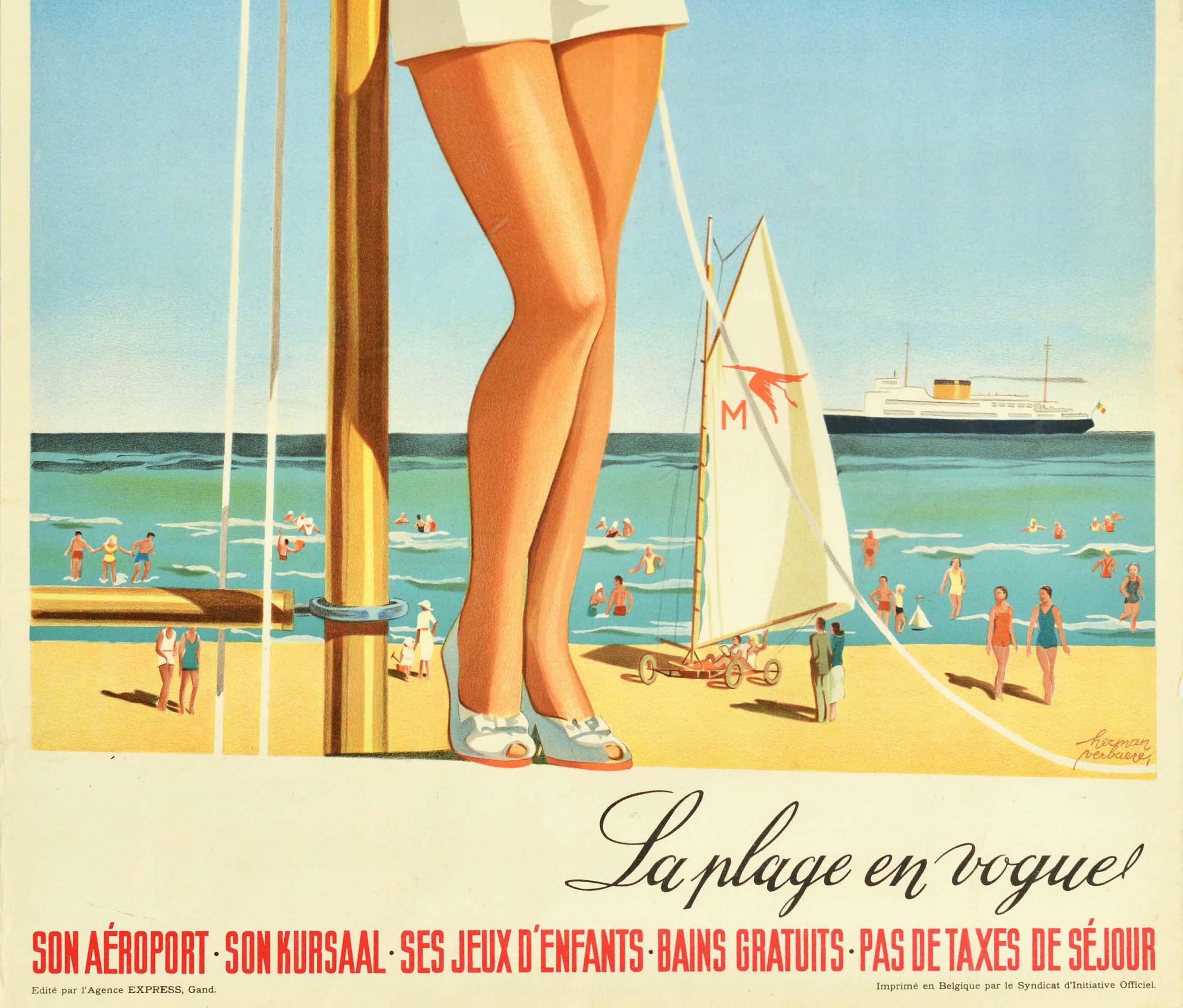 Belge Affiche rétro originale de voyage Middlekerke, Belgique, Côte de mer, Jeux de surf et de plage en vente