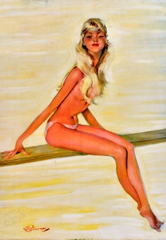 Original Vintage Travel Poster Monte Carlo Girl Pin Up Domergue Diving Board