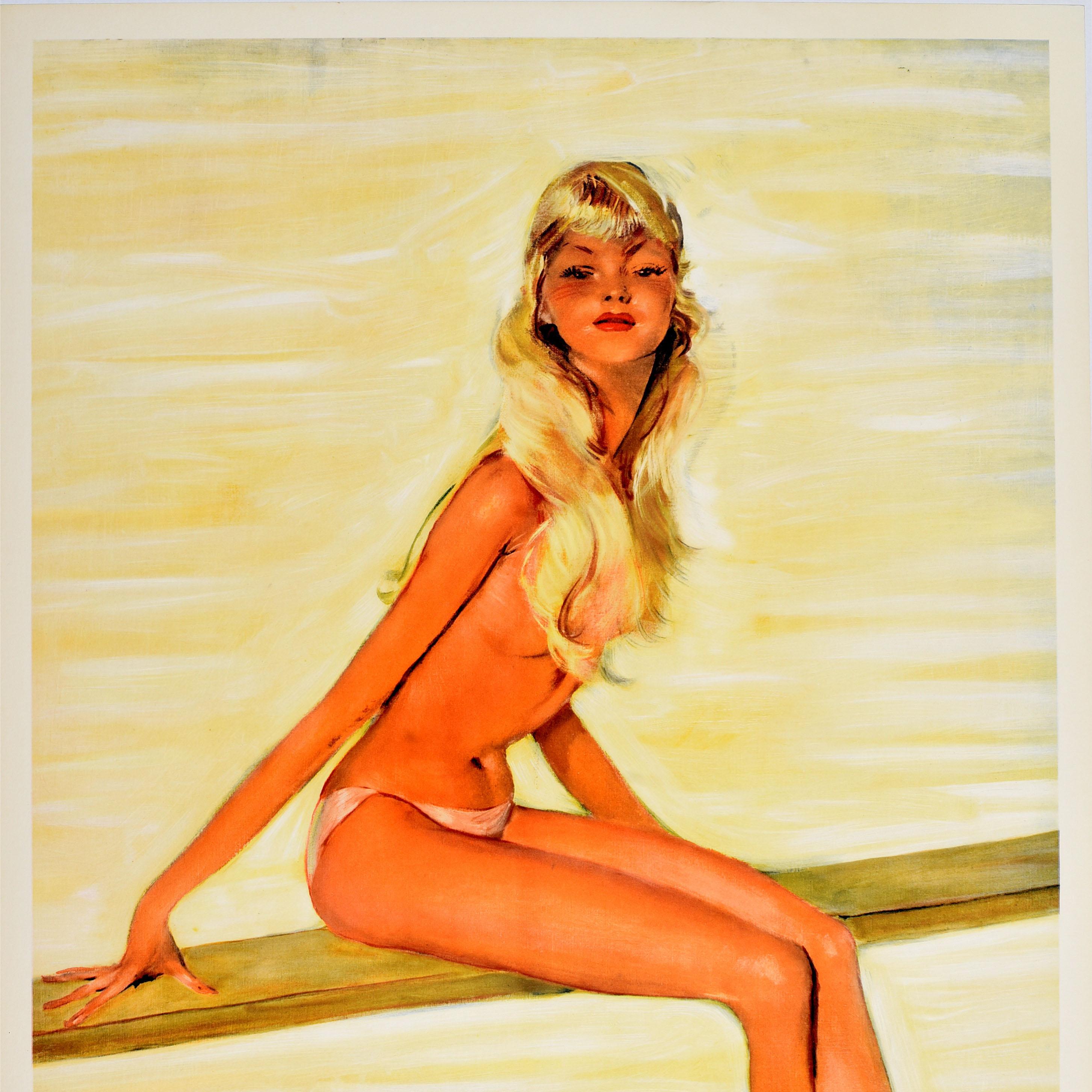 Original Vintage-Reiseplakat, Monte Carlo, Mädchen, Pin Up Domergue, Tauchenbrett (Monegassisch) im Angebot